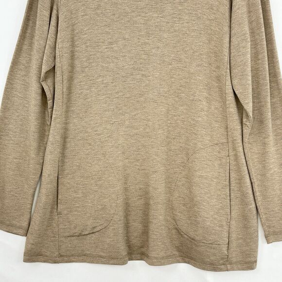 Susan Graver Weekend Beige Long Sleeve Round Neck Pocket Poly Knit Top Large - Picture 5 of 13